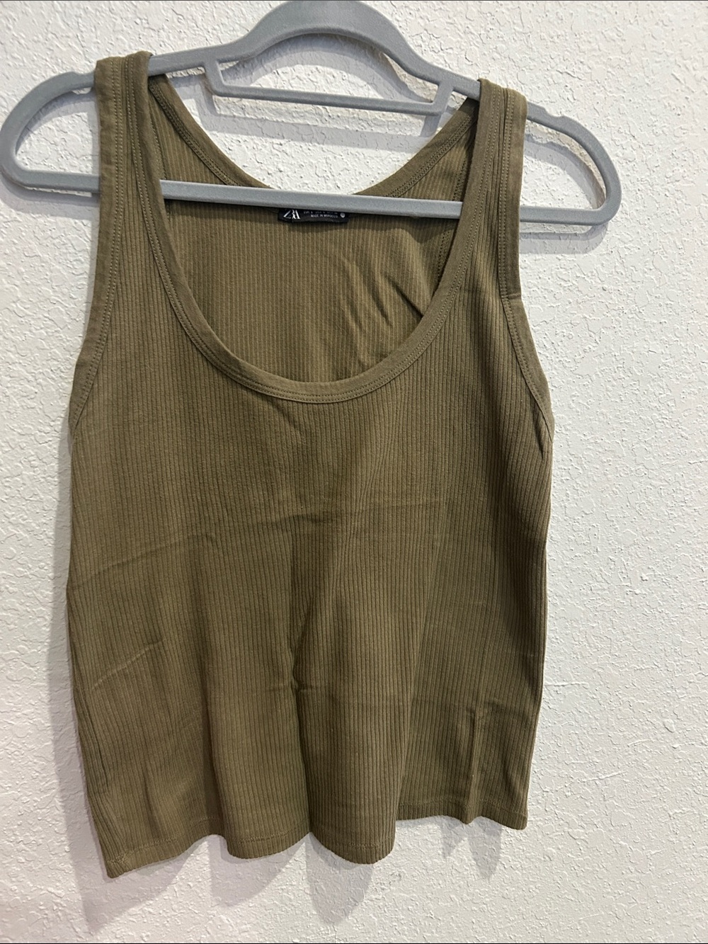 Zara Olive Ribbed Scoop Tank Top